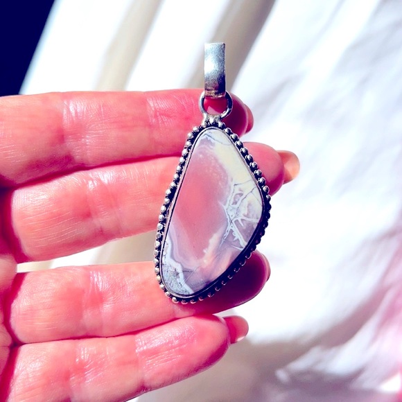 Pink Rhodochrosite & Sterling Silver Pendant - Picture 2 of 2